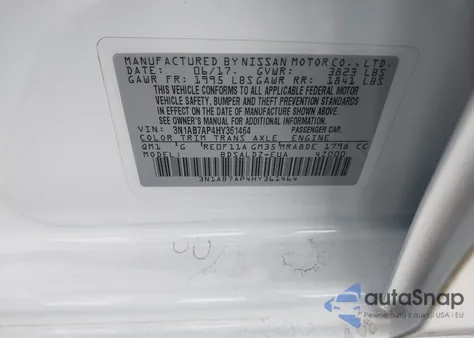 2017 Nissan Sentra Sv из США, поврежденный, VIN 3N1AB7AP4HY361464